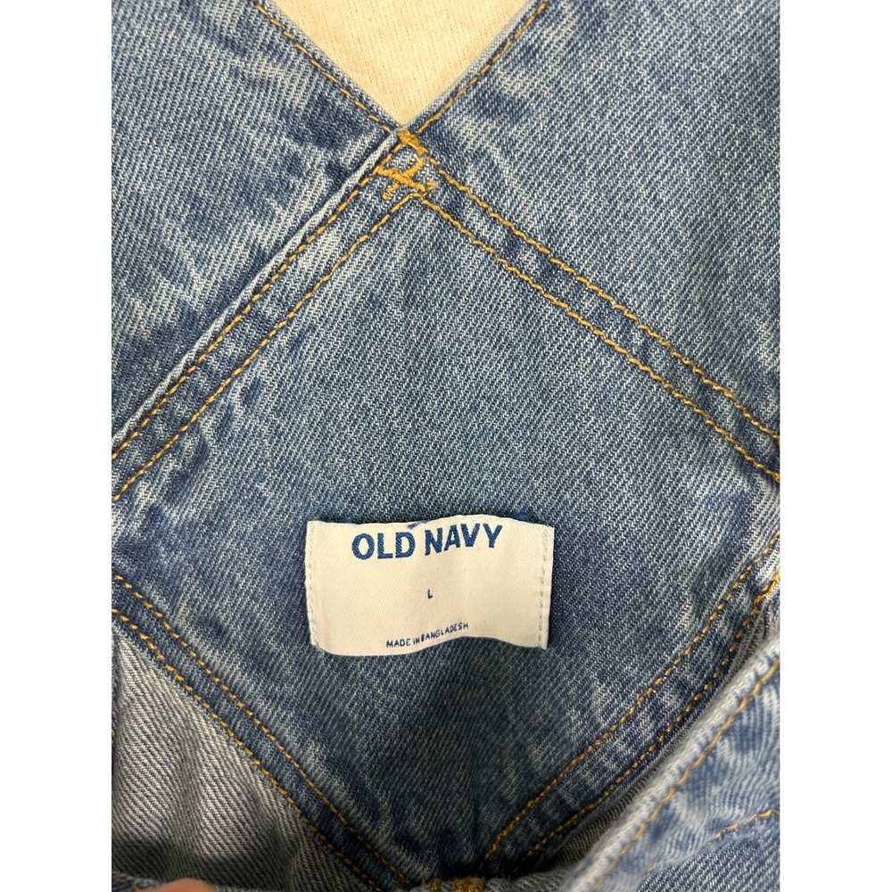 Cottagecore Old Navy Women L Blue Denim Short Overalls Cuffed Bib Shortalls - Picture 4 of 13